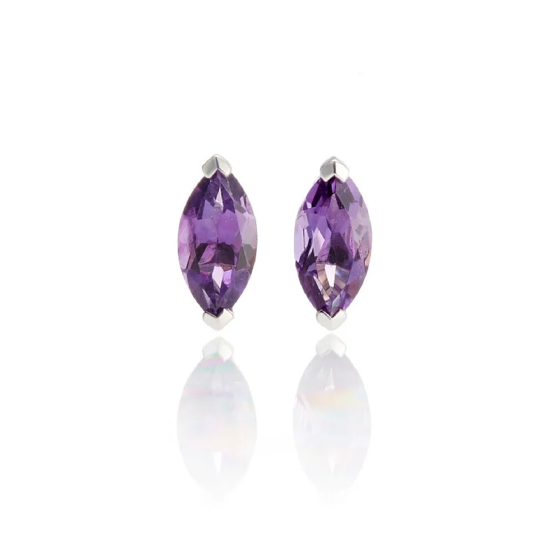 Lead Free Stud Earrings for Health -Amethyst Marquis Stud Earrings