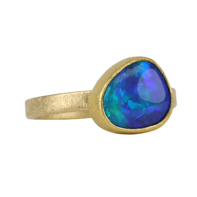 Women’s signet rings with bold family crests -22 & 18K Bezel-Set Gold Australian Opal Ring