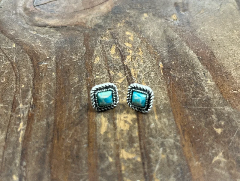 Square Stud Earrings for Modern -The Square Gemstone Turquoise Stud Earrings