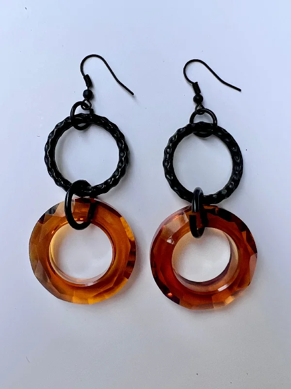 Women’s rings with raw citrine for charm -Double Ring Earring