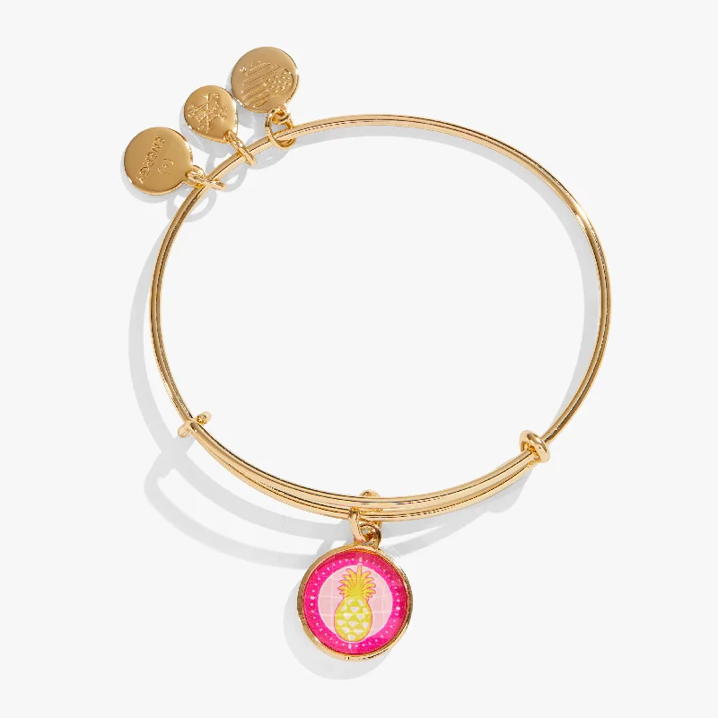 Bangles with sleek matte finish for subtlety -Crystal Pineapple Charm Bangle Bracelet