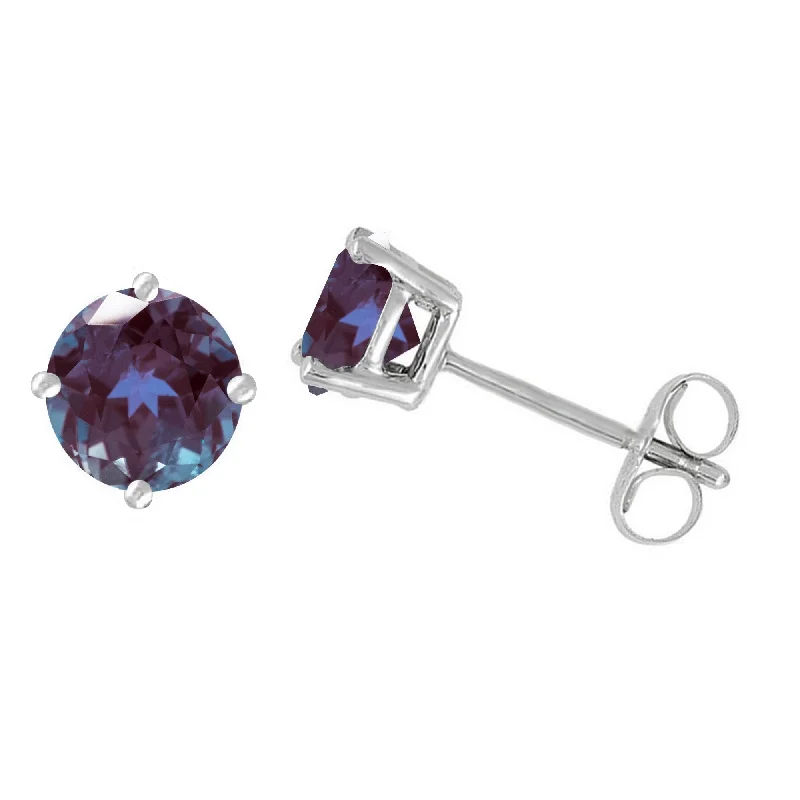 Heavy Duty Stud Earrings for Durability -Sterling Silver 1.20CT Round Color Changing Alexandrite Stud Earrings