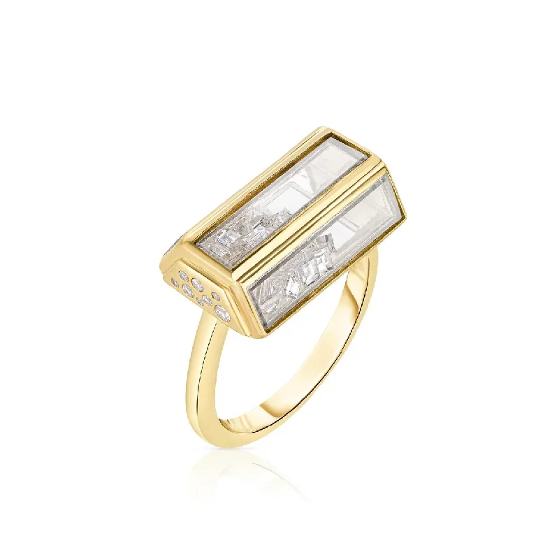 Women’s vintage-style rings with oxidized finish -18K Gold "Bau" Pave "Shake" Diamond Ring