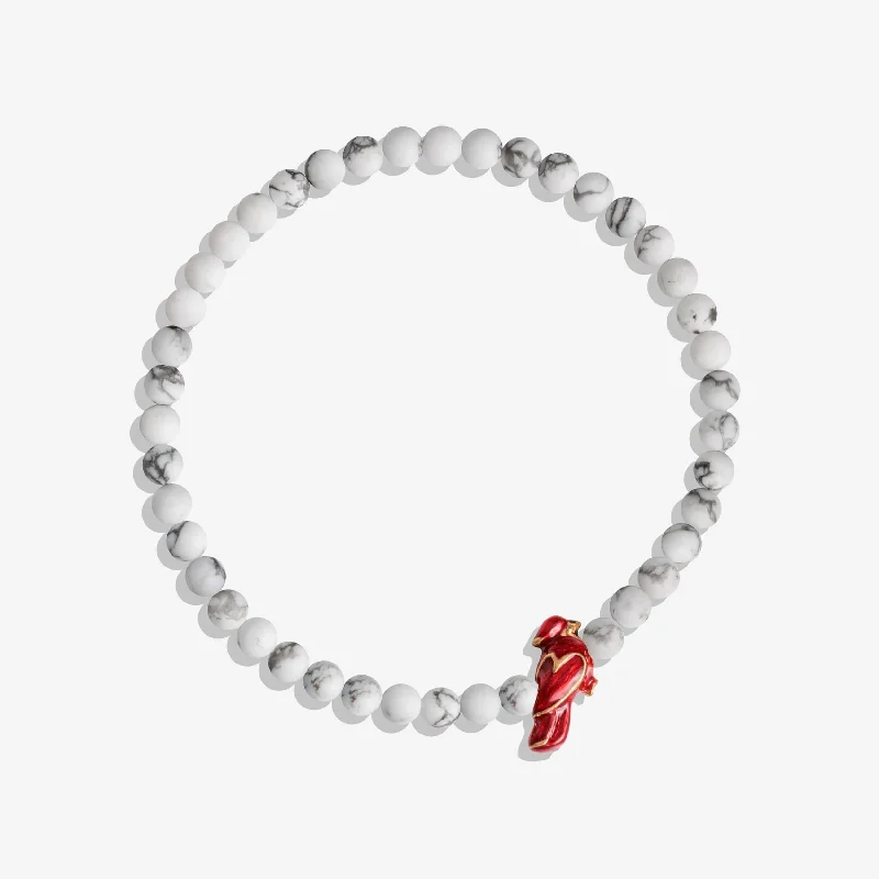 Bangles with rainbow moonstone for color play -White Howlite / Red Cardinal Stretch Bracelet