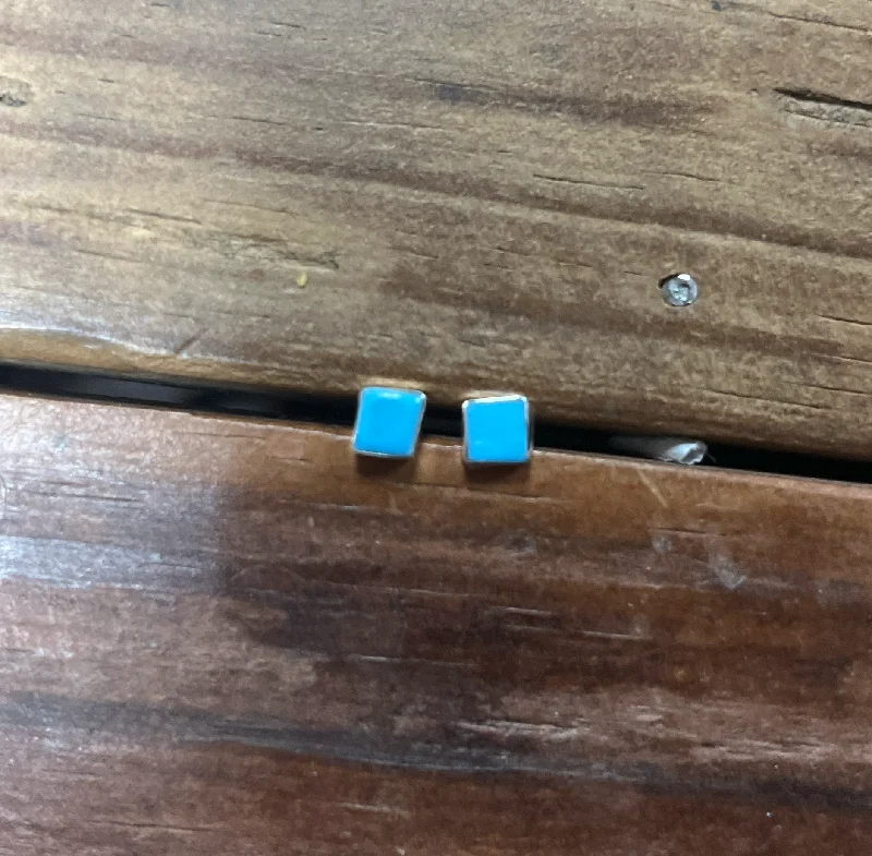 Geometric Stud Earrings for Trend -The Turquoise Zuni Square Stud Earrings