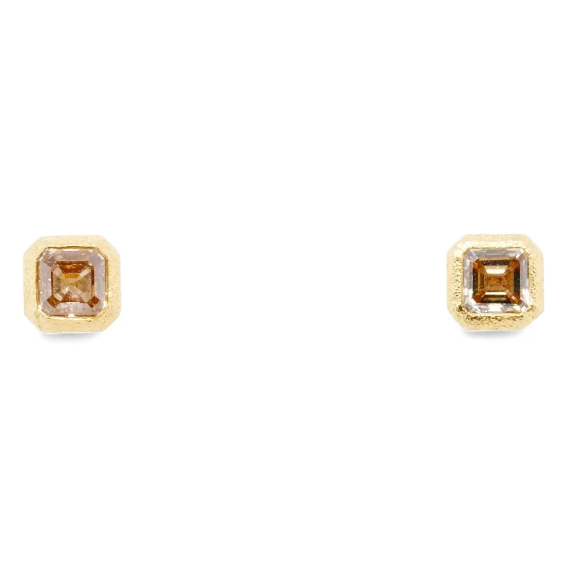 Stud Earrings for Mother's Day -14K Matte Finish Gold Bezel Set Diamond Stud Earrings