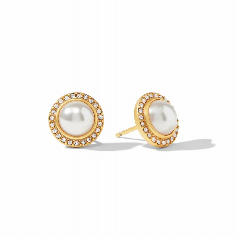 Stud Earrings with Etching -Odette Pearl Stud Earrings In Gold