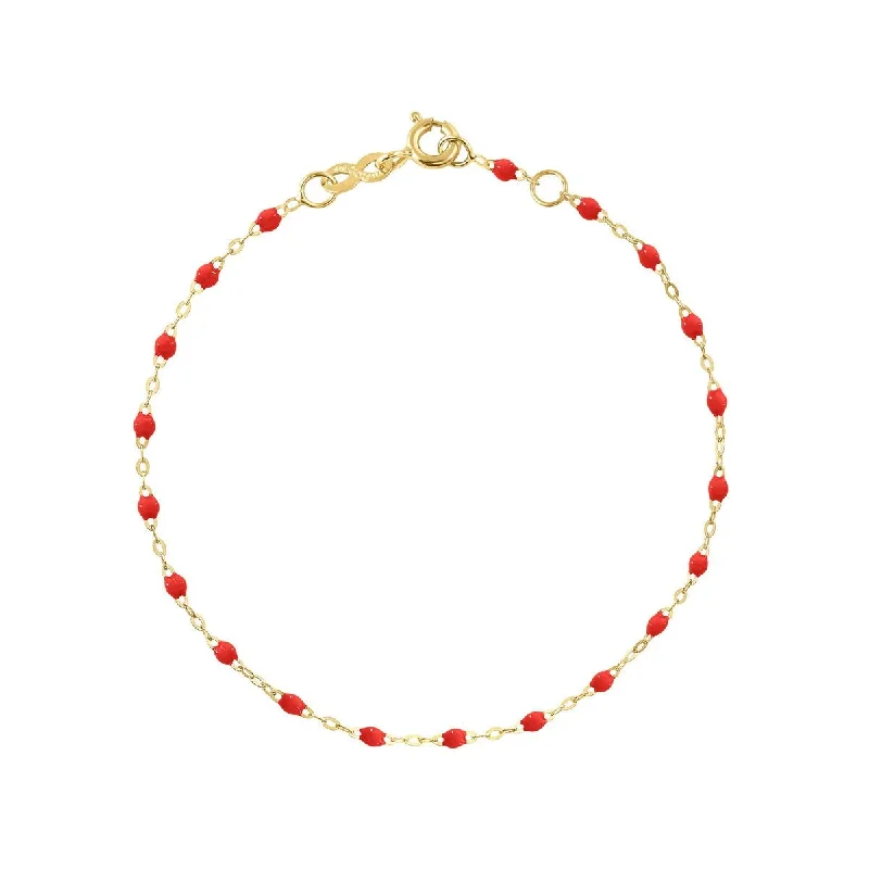 Bangles with agate slices for earthy look -18K Gold and Poppy Red Resin Beaded "Classic" Bracelet