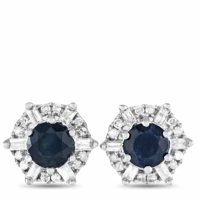 Floral Stud Earrings with Petals -White Gold 0.15ct Diamond and Sapphire Stud Earrings ER28419