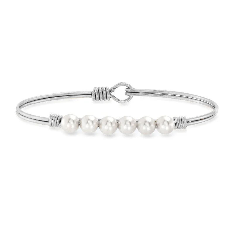 Bangles with tiger eye bands for warmth -Crystal Pearl Bangle Bracelet In Classic White