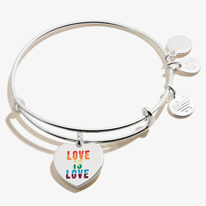 Bracelets with spiral ruby for striking twist -'Love is Love' Charm Bangle