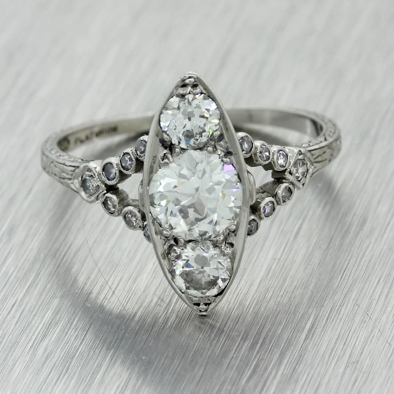 Women’s rings with citrine stones for warmth -1920s Antique Art Deco Estate Platinum 1.41ctw Diamond Engagement Ring EGL $7300