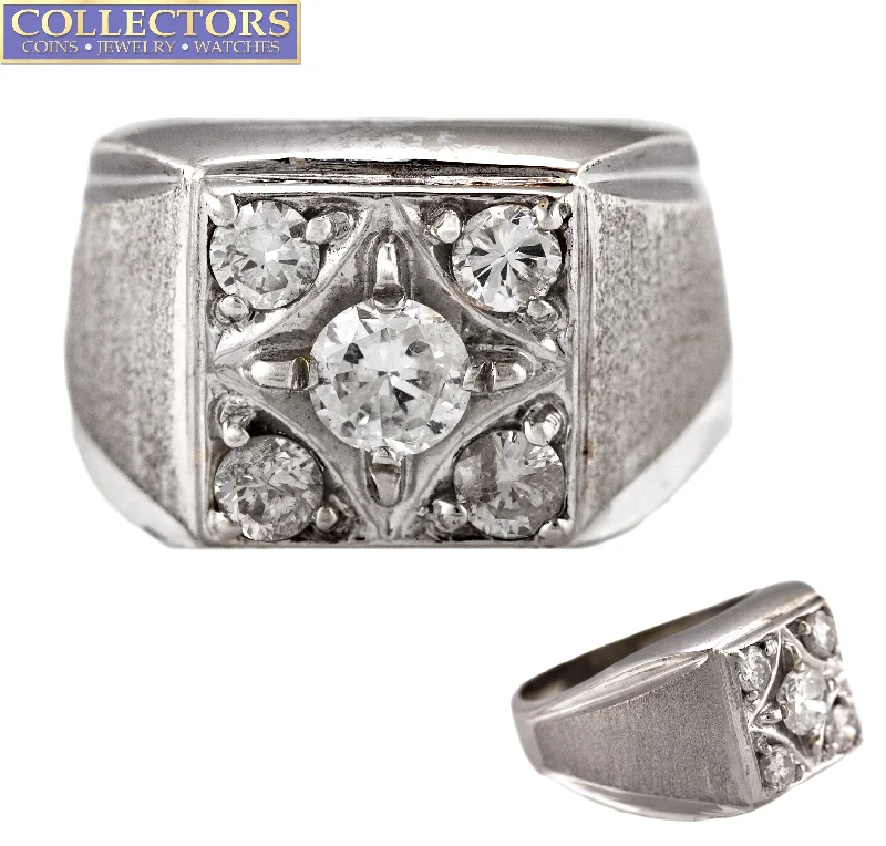 Women’s delicate rings with tiny sapphire accents -Ladies Vintage Estate 14K White Gold 0.83ctw Diamond Textured Cocktail Ring