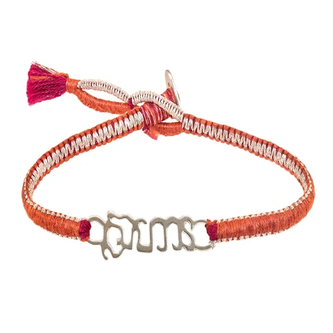 Bangles with rose gold filigree for elegance -Sterling Silver "Brave" Bracelet on Burnt Orange Cotton Cobra Cord