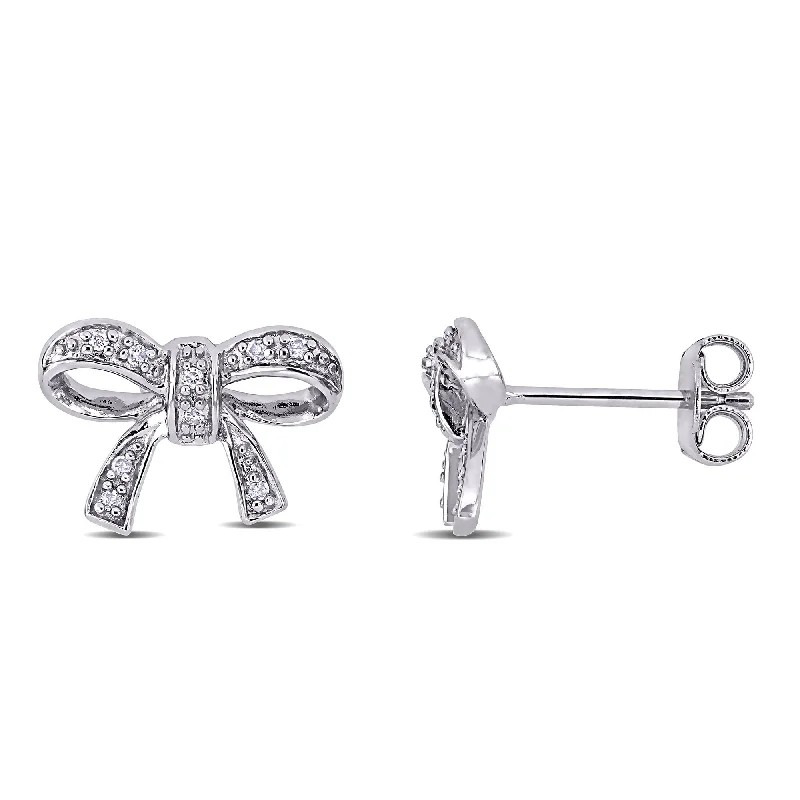 Stud Earrings for Birthday Celebration -Mimi & Max Diamond Bow Stud Earrings in Sterling Silver