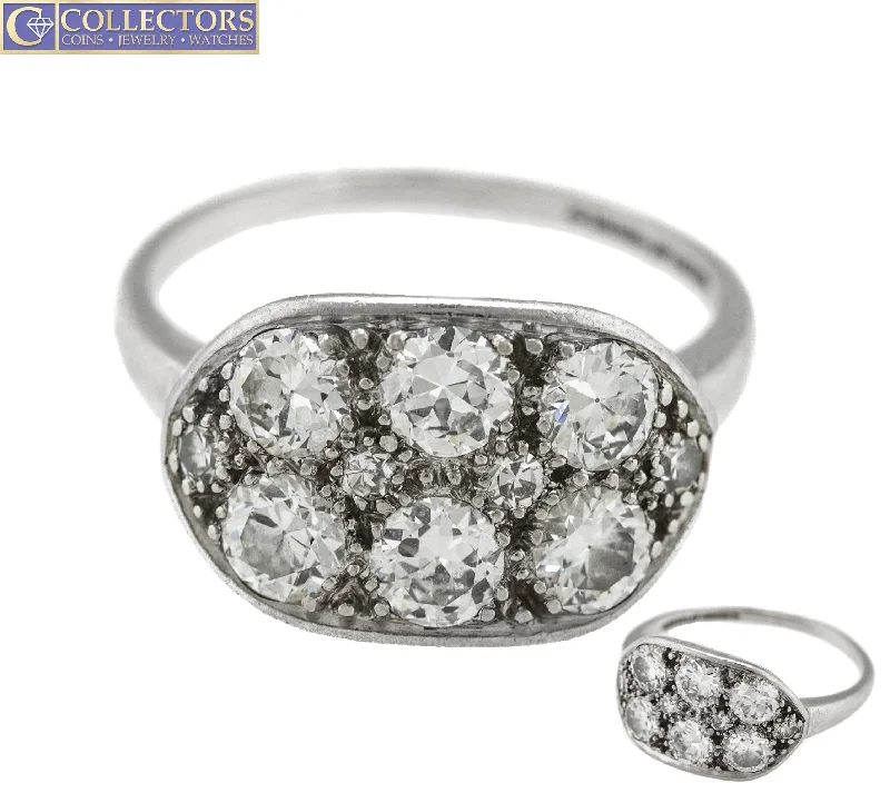 Women’s rings with herkimer diamonds for clarity -1930's Antique Art Deco Platinum 1.32CTW Cluster Diamond Band Ring