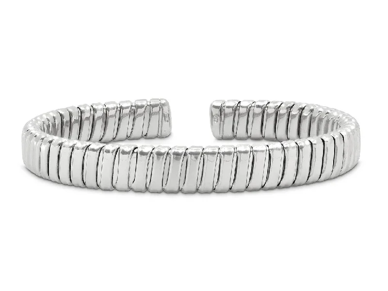 Bracelets with smoky quartz for muted tones -Tubogas Bracelet in 18K White Gold, Italian