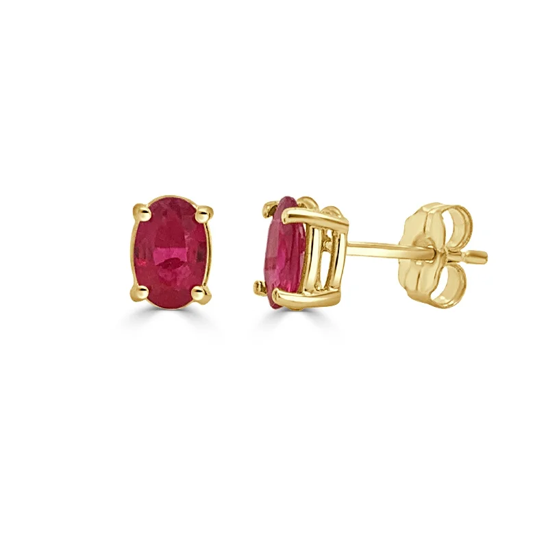 Stud Earrings for Festival Style -Joelle Collection Ruby Oval Stud Earrings 14K Yellow Gold s Ruby Earrings