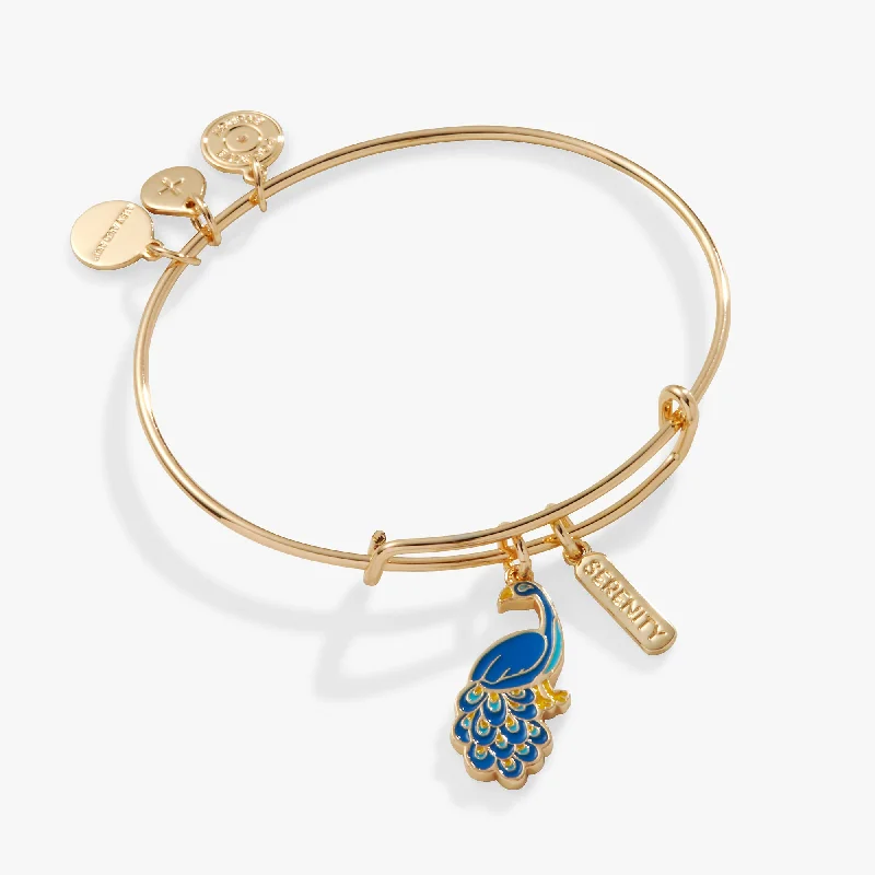 Bangles with rough opal for organic shine -'Serenity' Peacock Duo Charm Bangle Bracelet