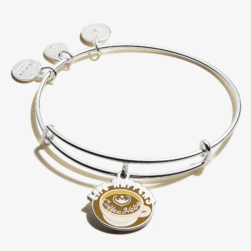 Bracelets with faceted aquamarine for sea glow -'Life Happens, Coffee Helps' Charm Bangle