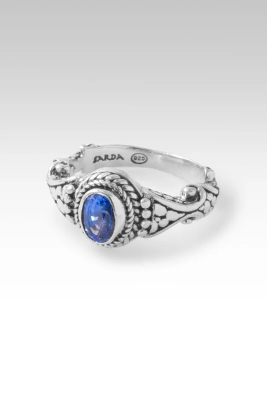 Women’s rings with etched initials for meaning -Love One Another Ring™ II in Ceylon Blue Sapphire