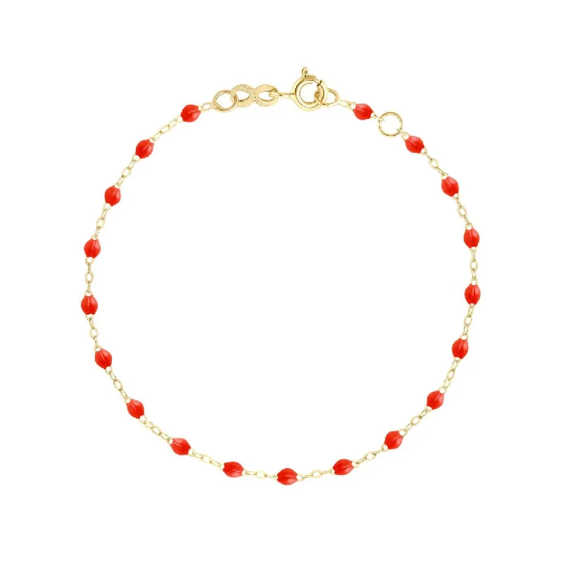 Stackable bangles with colorful enamel finishes -18K Gold and Coral Resin Beaded "Classic" Bracelet