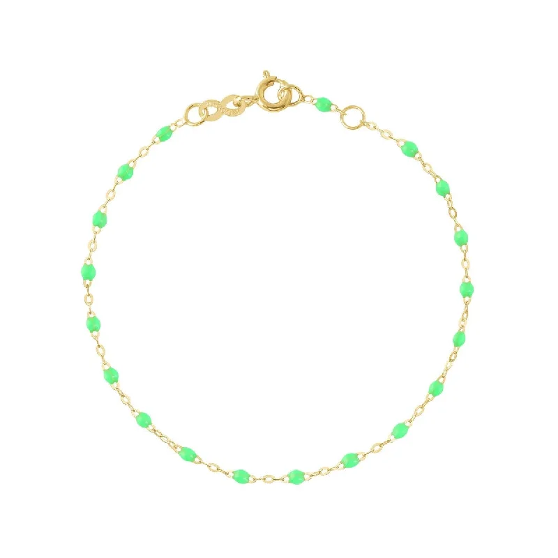 Bangles with rose quartz for soft pink -18K Gold and Neon Green Resin Beaded "Classic" Bracelet