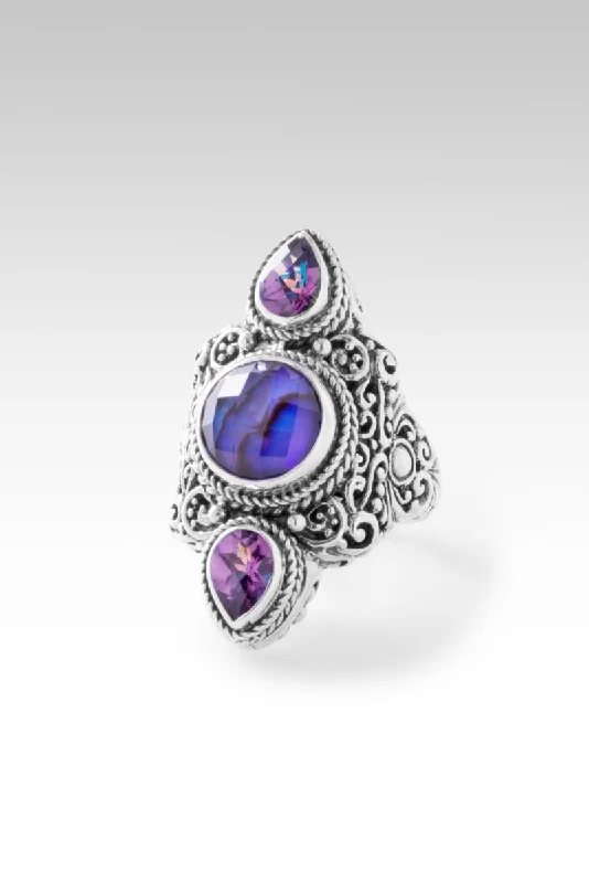 Women’s rings with claw-set onyx for sleek -Regal Devotion Ring II™ in Royal Purple Abalone Quartz Triplet