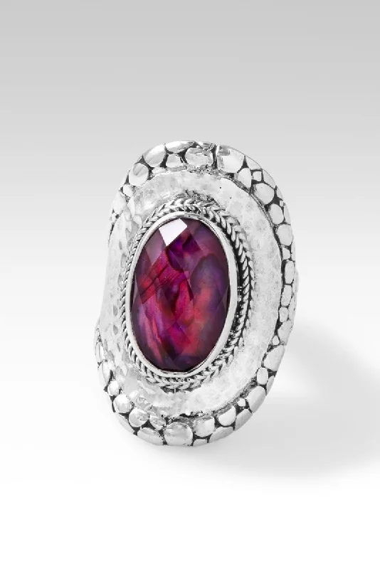 Women’s rings with vintage claw prong settings -Journey to Wholeness Ring™ in Pink Purple Abalone & Quartz Triplet