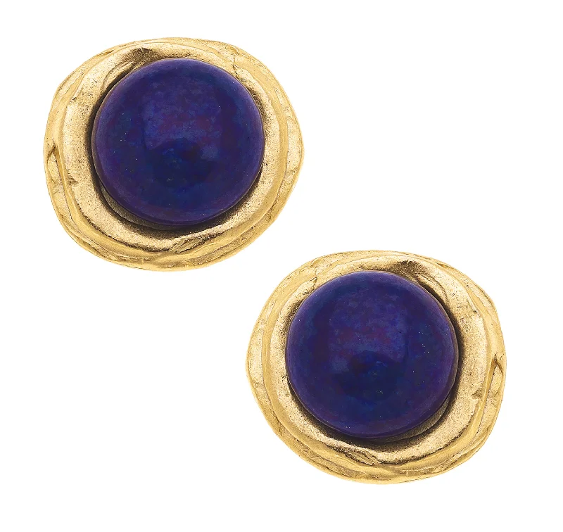 Stud Earrings with Debossed Designs -Susan Shaw Lapis Stud Earrings