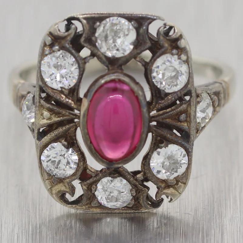 Women’s rings with aventurine for green luck -1890's Antique Victorian 14k White Gold Ruby & Diamond 1.30ctw Ring