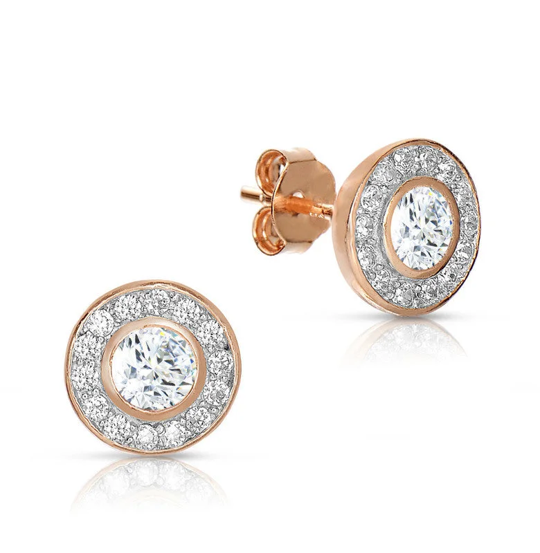 Stud Earrings for Yoga Session -GENEVIVE Sterling Silver Rose Gold Plated Cubic Zirconia Round Stud Earrings