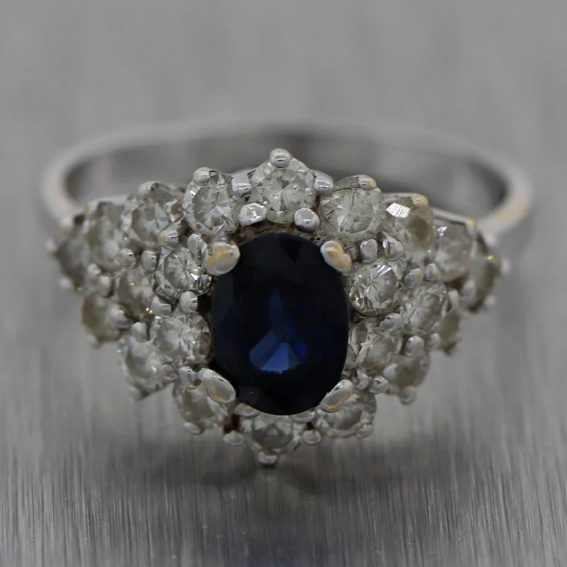 Women’s rings with jade stones for serenity -Vintage Estate 14k White Gold 1.75ctw Sapphire & Diamond Cluster Ring