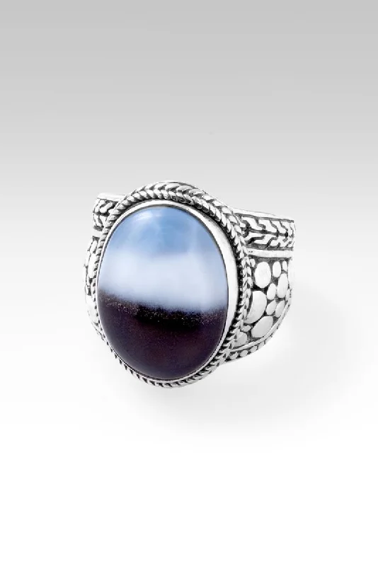 Women’s platinum rings with dazzling black diamonds -Praise on the Mountain Ring™ in Banded Blue Opal