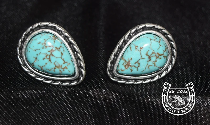 Clip On Stud Earrings for Non Pierced -The Turquoise Tear Drop Stud Earrings