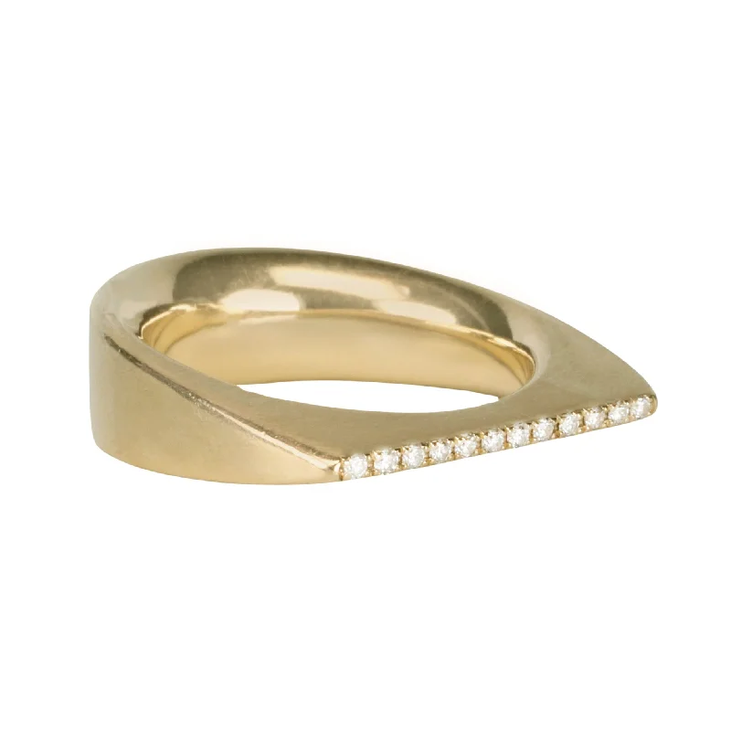 Women’s minimalist rings with polished onyx shine -"Mara" 14 Karat Yellow Gold and Diamond Hand Carved Ring