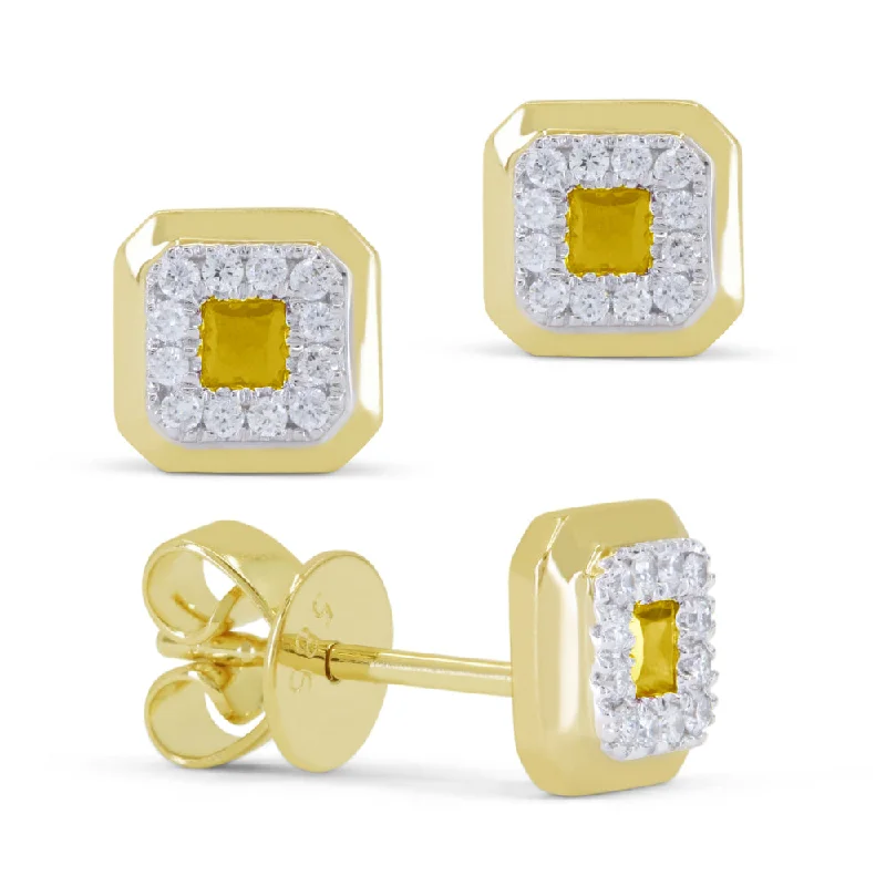 Tarnish Resistant Stud Earrings for Longevity -0.17Ct Citrine Stud Earrings In 14K Yellow Gold