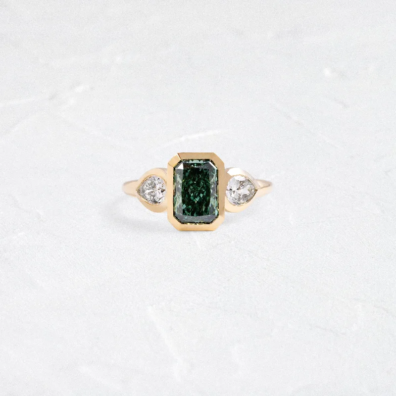 Women’s rings with shield-cut topaz stones -Moonrise Ring, 1.51ct. Lab-Grown Green Diamond