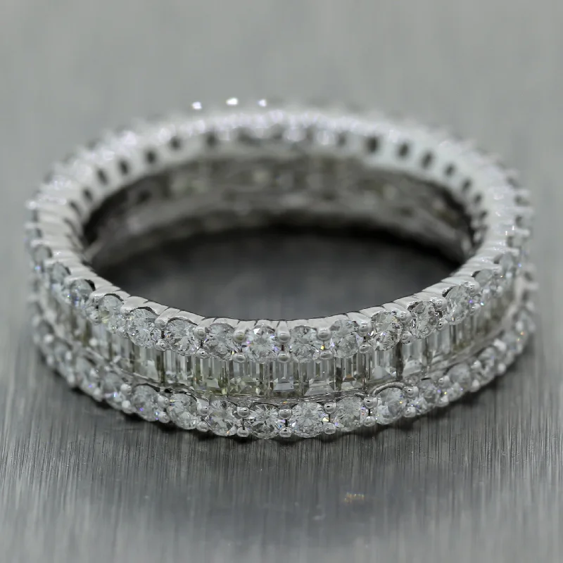 Women’s rings with herkimer diamonds for clarity -Modern 18k White Gold 2.25ctw Baguette & Round Cut Diamond Band Ring