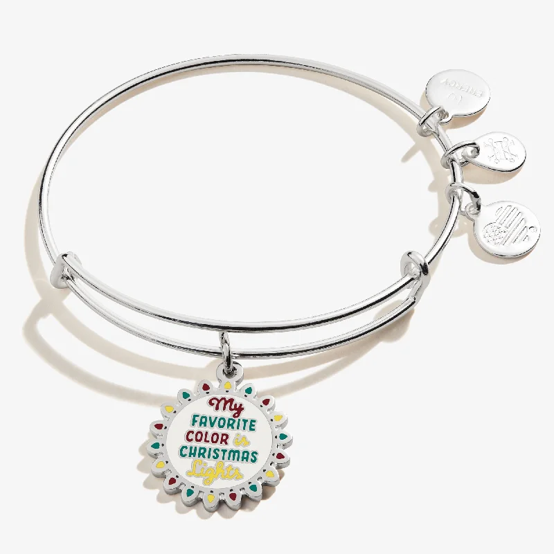 Bangles with interlocking links for uniqueness -'My Favorite Color is Christmas Lights' Charm Bangle