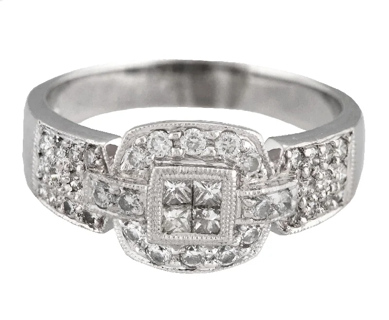 Women’s rings with intricate mandala engravings -Stunning Modern Platinum 0.81ctw Princess Cut Diamond Promise Cocktail Ring