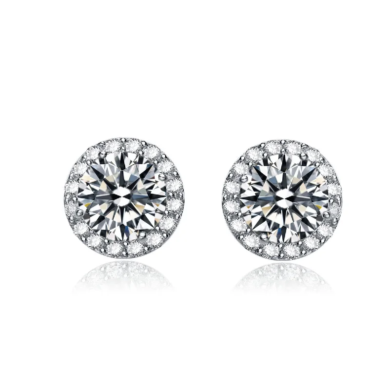 Stud Earrings with Keyhole Designs -GENEVIVE Sterling Silver Cubic Zirconia Round Stud Earrings