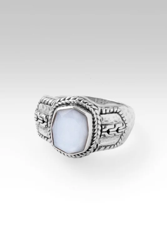 Women’s statement rings with large coral gems -Iron Resolve Ring™ in White Moonstone