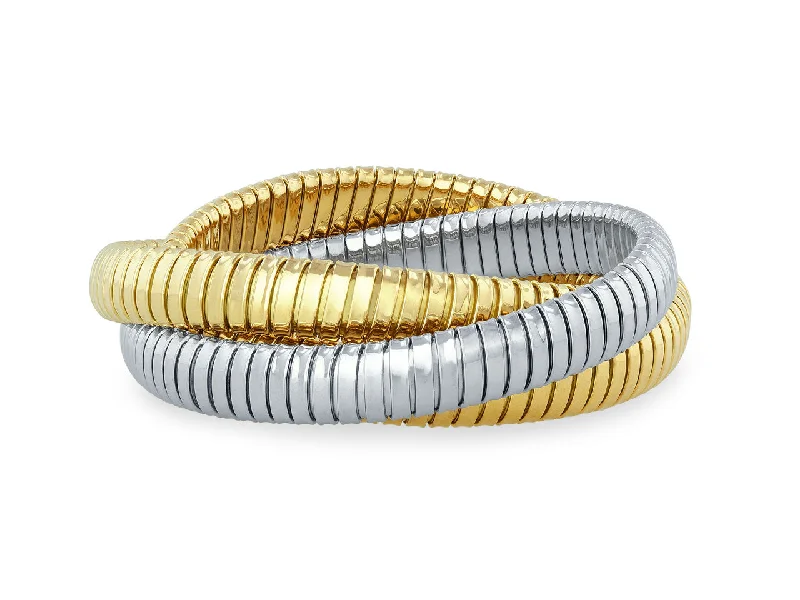 Bangles with herkimer diamonds for raw clarity -Rolling Bracelet in 18K Yellow and White Gold, 9mm, by Beladora