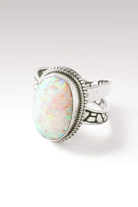 Women’s rings with polished jade for calm -Joy in the Journey Ring™ in Peaches & Cream Simulated Opal