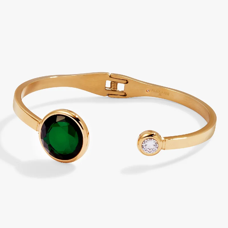 Bracelets with black diamond for bold edge -Emerald Crystal Hinge Cuff Bracelet