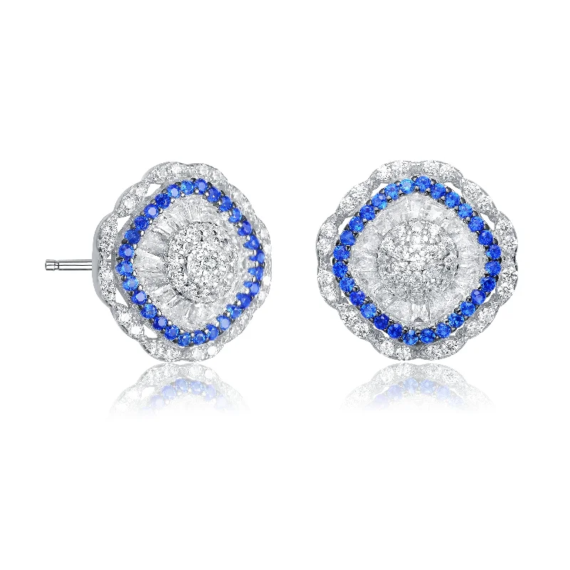 Stud Earrings for Casual Outfit -GENEVIVE Sterling Silver Cubic Zirconia Curvy Stud Earrings