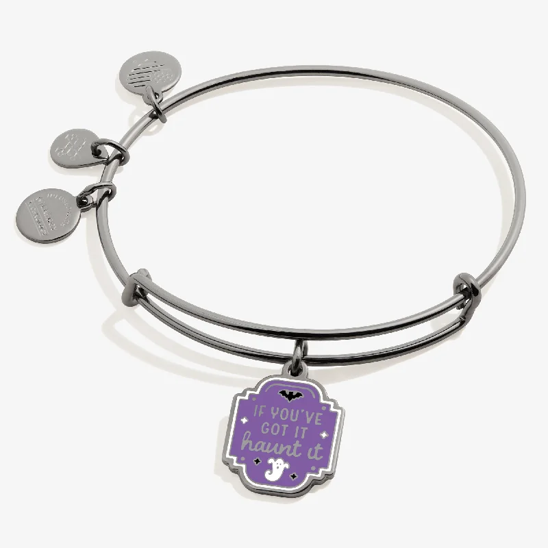 Bangles with polished jade for smooth calm -'If You've Got It Haunt It' Charm Bangle Bracelet