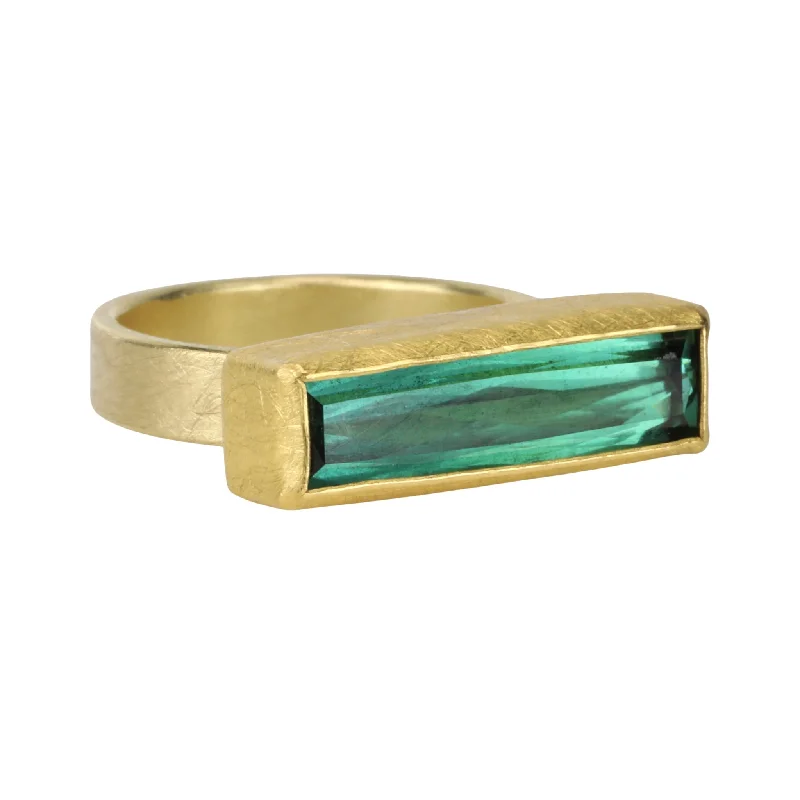 Women’s rings with hematite for metallic shine -22 & 18K Gold Long Rectangular Green Tourmaline Ring