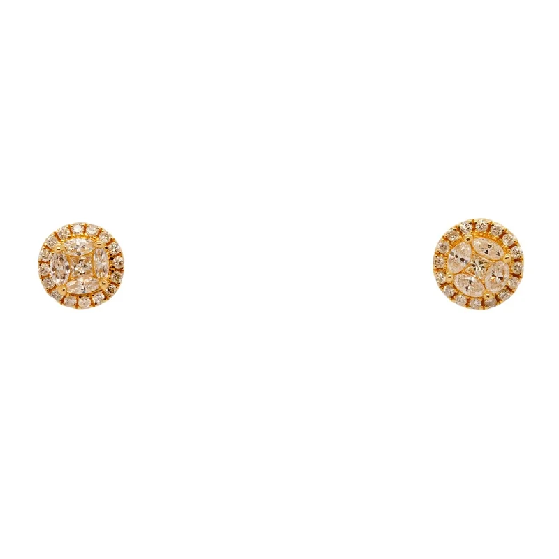 Stud Earrings for Engagement Party -14K Gold Diamond Cluster With Diamond Halo Stud Earrings